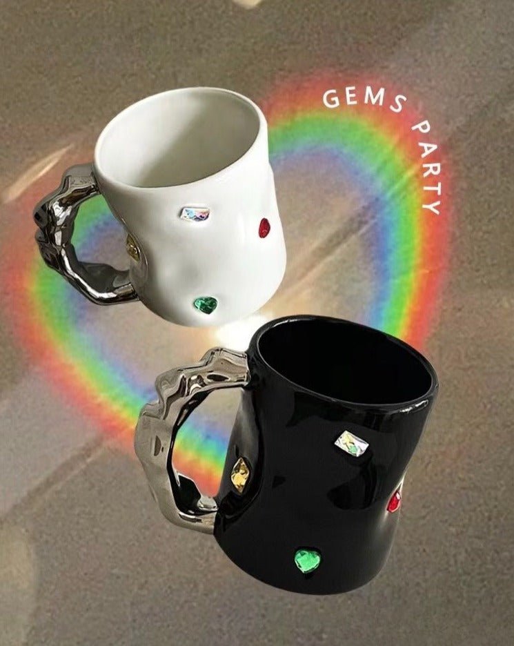 Handmade Ceramic Gemstone Coffee Mugs with Wavy Handle