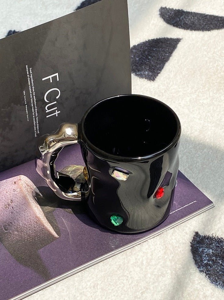 Handmade Ceramic Gemstone Coffee Mugs with Wavy Handle