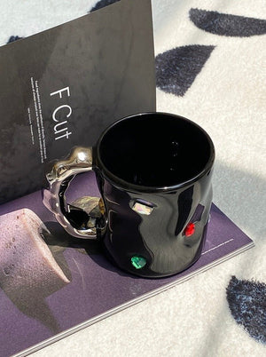 Handmade Ceramic Gemstone Coffee Mugs with Wavy Handle