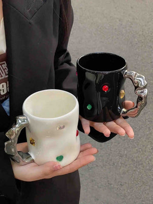 Handmade Ceramic Gemstone Coffee Mugs with Wavy Handle