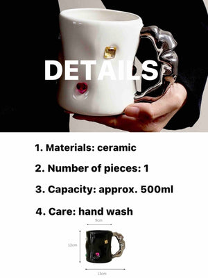 Handmade Ceramic Gemstone Coffee Mugs with Wavy Handle