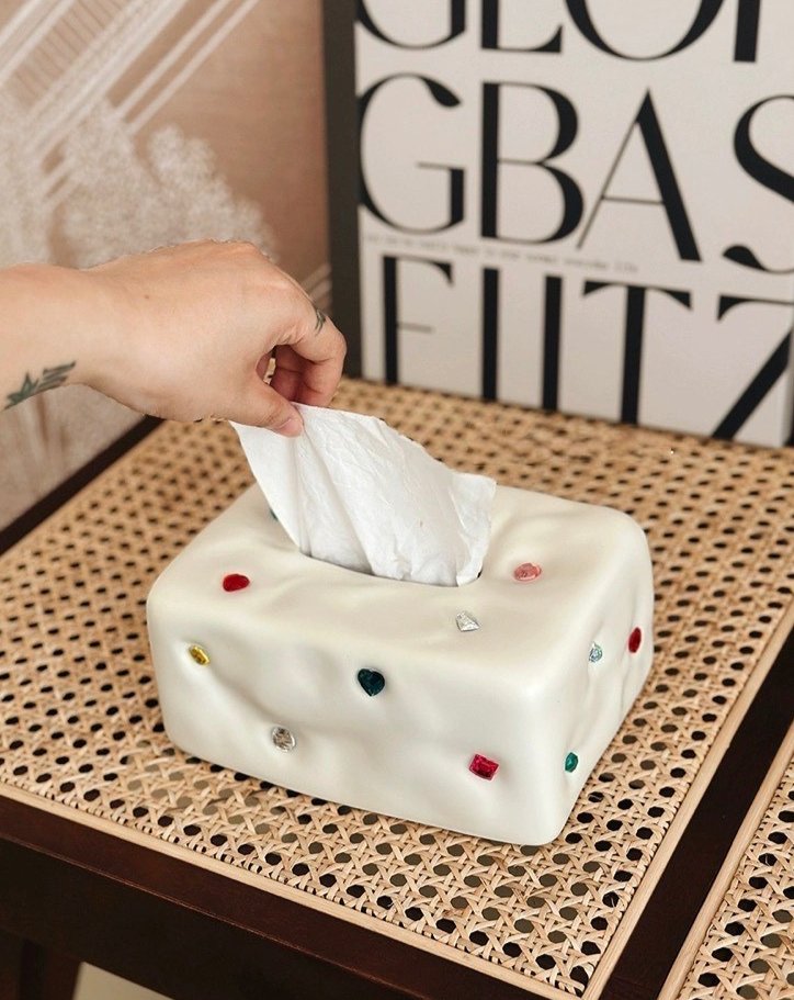 Handmade Ceramic Gemstone Tissue Box Cover (3 Colors)