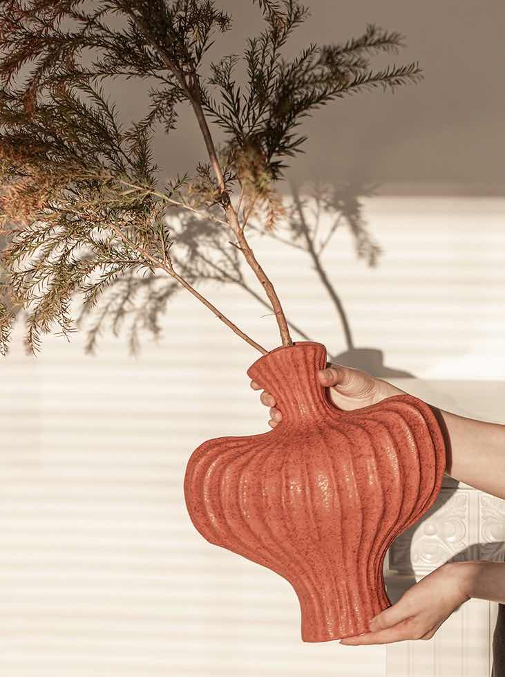 Handmade Wabi Sabi Ceramic Pottery Vase - Red + Black + White