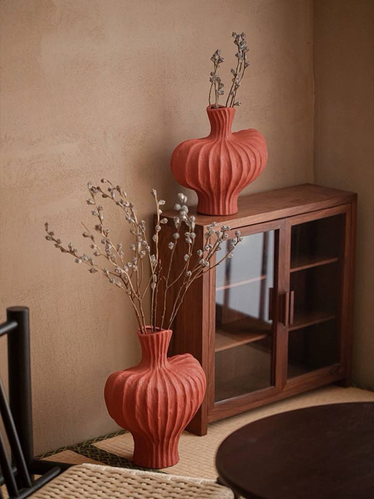 Handmade Wabi Sabi Ceramic Pottery Vase - Red + Black + White