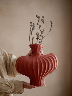 Handmade Wabi Sabi Ceramic Pottery Vase - Red + Black + White