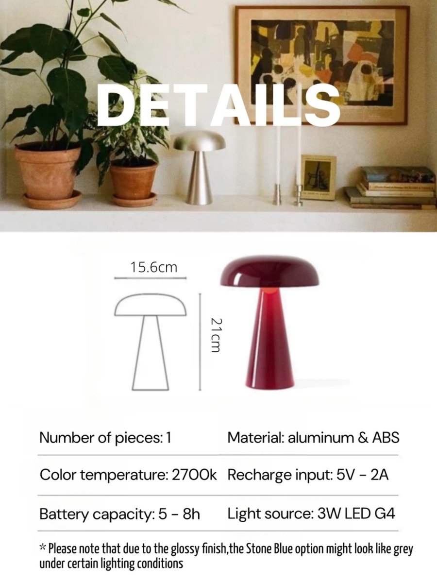 Modern Mushroom Dimmable/Portable Led Table Lamp - Como SC53 (5 Colors)