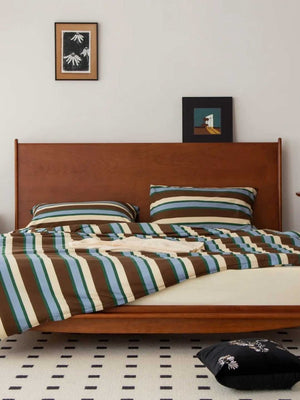 Earth Tone Striped Duvet Cover Set with Pillowcases, 100% Cotton