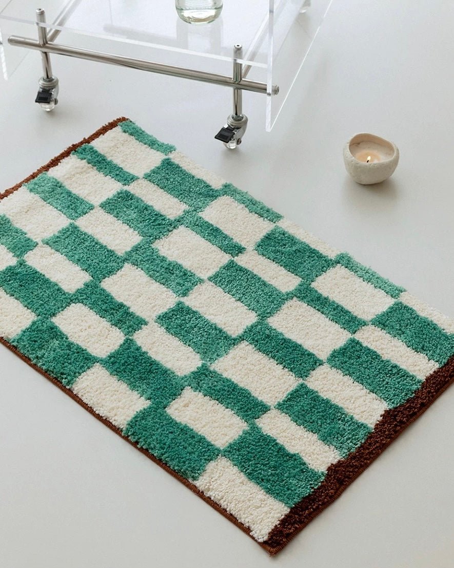 Ultra Soft Retro Checker Bath Rug, Absorbent + Anti-Slip