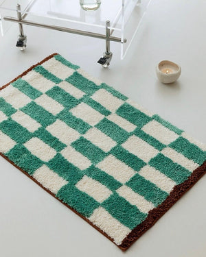 Ultra Soft Retro Checker Bath Rug, Absorbent + Anti-Slip