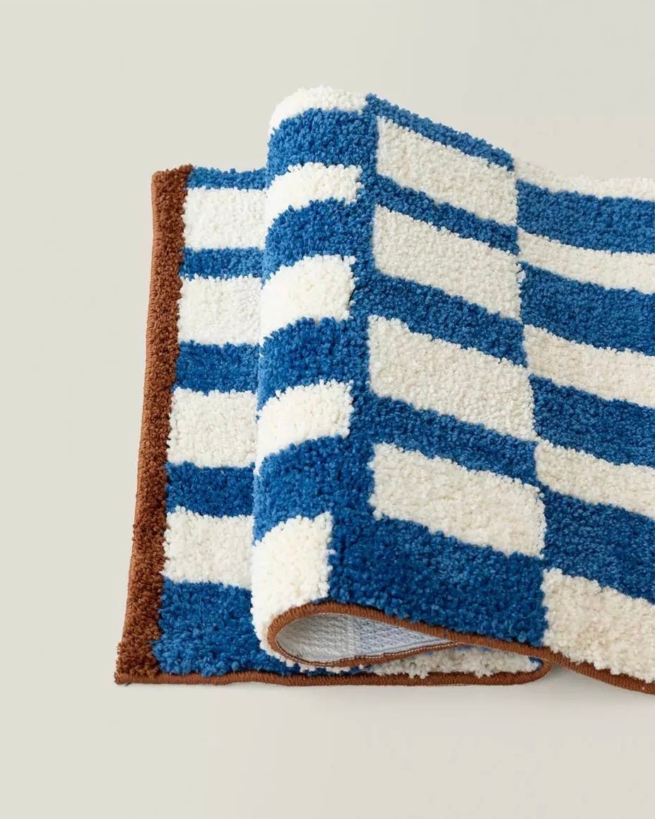 Ultra Soft Retro Checker Bath Rug, Absorbent + Anti-Slip