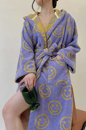 Smiley Face Hooded Robe - 100% Organic Cotton