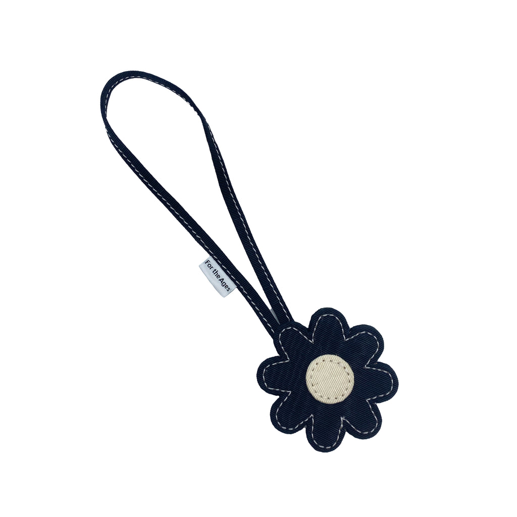 Black and White Moire Loop Through Flower Charm - For the Ages