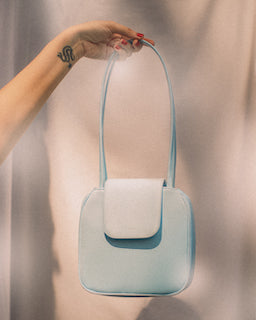 Yoko Tote in Sky Blue Polyester Satin - For the Ages