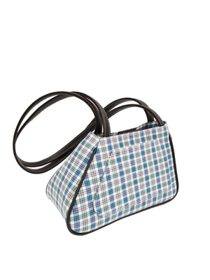 Sophia Asymmetrical Small Tote in Bijou Blue and Gray Cotton Twill Plaid - For the Ages